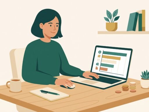 Person creating a monthly budget on a laptop