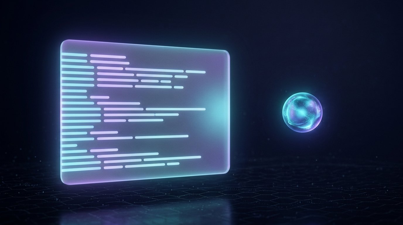 Abstract illustration representing AI-assisted coding inside a code editor